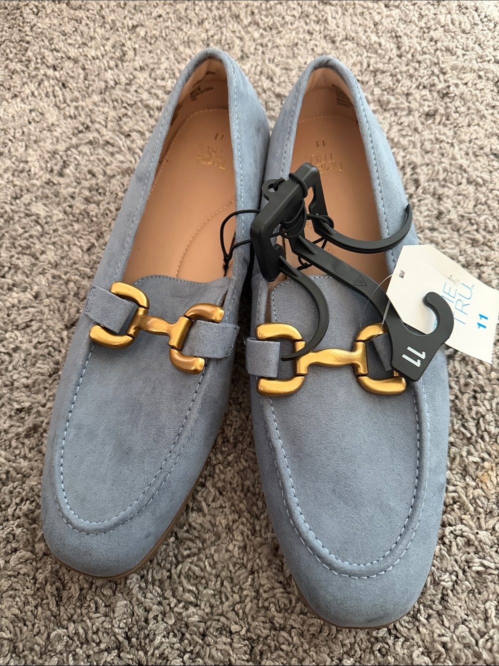 Time and Tru Light Blue Suede Loafers with Gold Bit